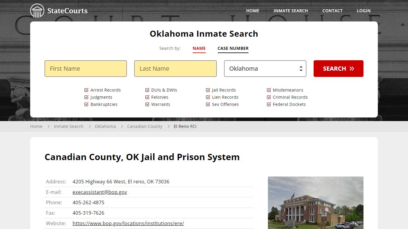 El Reno FCI Inmate Records Search, Oklahoma - StateCourts