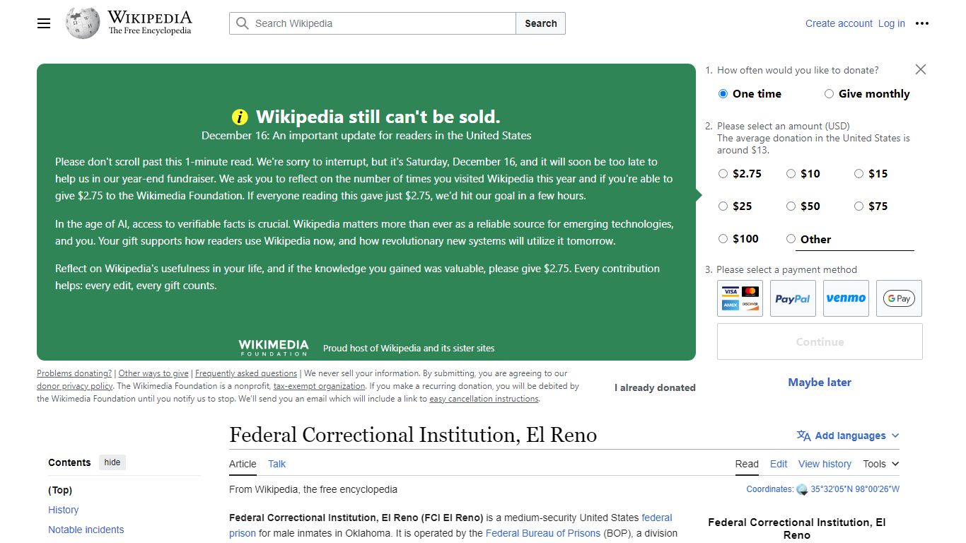 Federal Correctional Institution, El Reno - Wikipedia